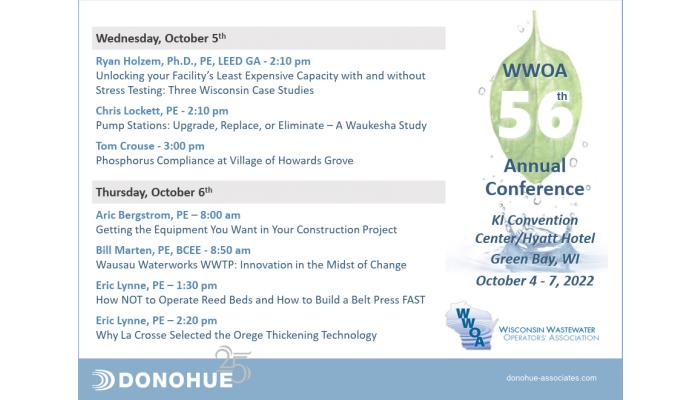 WWOA to Feature Eight Technical Presentations by Donohue Wastewater Professionals Header Image