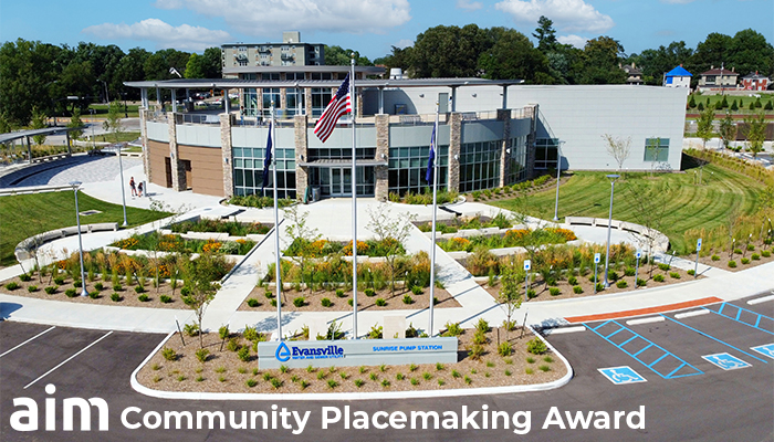 Evansville Sunrise Pump Station and Cascade Receives 2023 Aim Community Placemaking Award Header Image